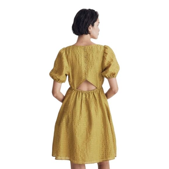MADEWELL Puckered NWT Annamarie Short Sleeve V-Neck Mini Dress Citrus Lime 6 - Picture 3 of 14
